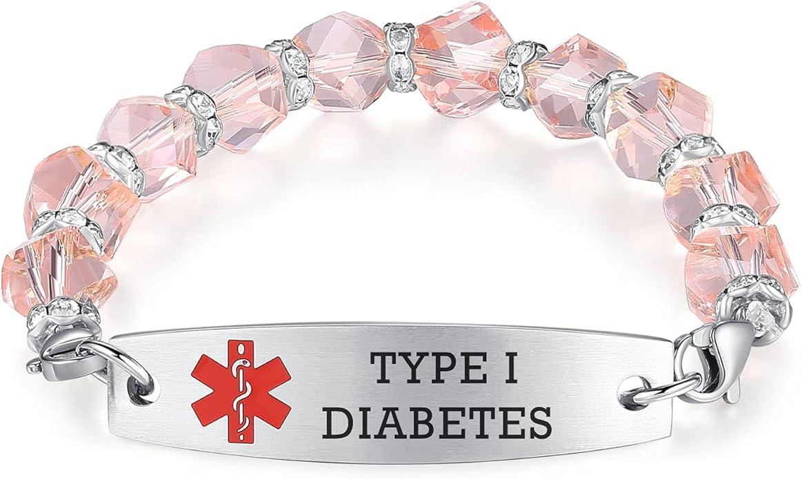 mnmoom 7.5 inch interchangeable Medical id bracelets for Women beads Medical alert bracelets with customize engraving