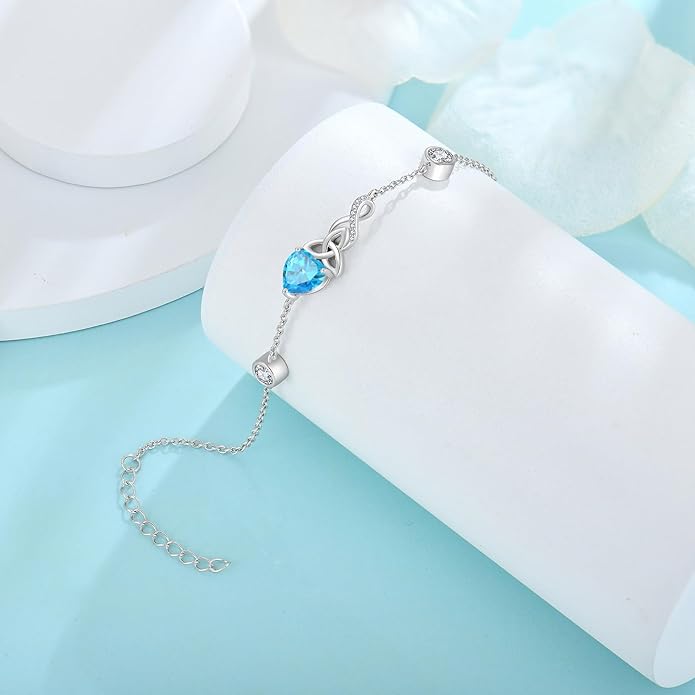 Infinity Celtic Knot Bracelet 925 Sterling Silver Birthstone Bracelet Irish Jewelry Gifts for Women