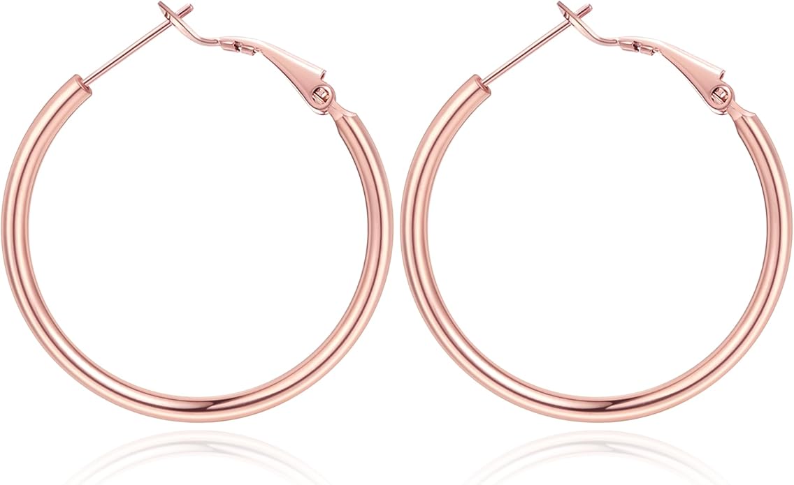 Jewlpire 14K Gold Plated 925 Sterling Sliver Post Hoop Earrings, 2MM Thick Hoop earrings Lightweight Large Hoop Earrings for Women Trendy 20/30/40/50/60/70mm