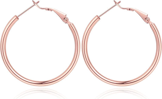 Jewlpire 14K Gold Plated 925 Sterling Sliver Post Hoop Earrings, 2MM Thick Hoop earrings Lightweight Large Hoop Earrings for Women Trendy 20/30/40/50/60/70mm