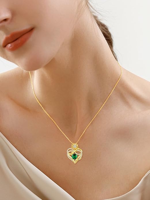 14K Gold Sunflower Birthstone Necklace for Women Infinity Love Heart Necklace Christmas Valentines Mothers Day Anniversary Birthday Gifts for Her Mom Wife Girlfriend Daughter
