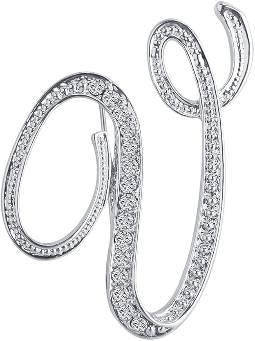 LiaSun A-Z 26 Letters Pins Brooches Silver Plated Metal Broaches Pins-Clear Crystal Initial Breastpin