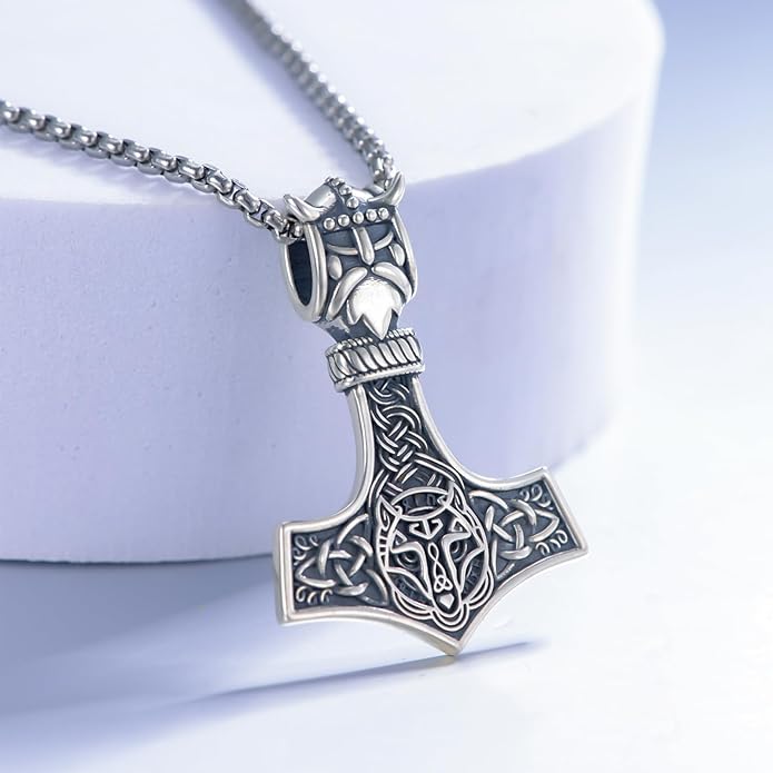 Taioiat viking Pendant Necklace for Men Nordic Celtic 925 Sterling Silver Vintage Mjolnir Jewelry Norse Vikings Gift for Women