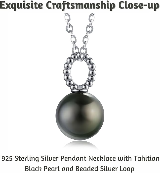 Lunar Belle Black Pearl Necklaces for women, Sterling Silver Tahitian Pendant, Jewelry Gift for Mom Birthday Christmas (Mother's Embrace)