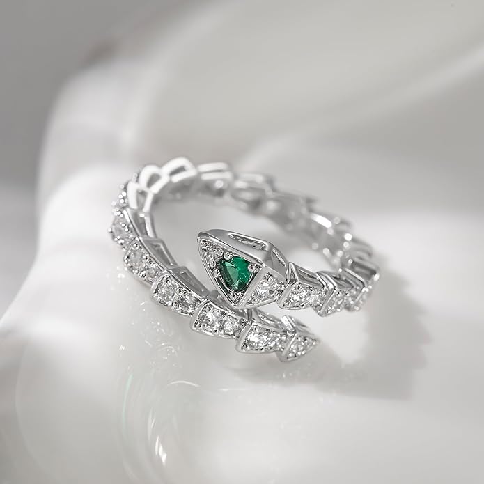 Aura & lrena Adjustable Snake Rings for Wome, 18K Gold or Platinum Plating Open-Ended Ring with AAA Cubic Zirconia Fashion Jewelry, Statement Gift Design Rings for Men and Women Non Tarnish