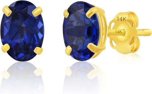 14k Gold Oval Stud Earrings for Women with Push Backs | 7x5mm Gemstone Birthstone Earrings | Real 14 Karat Gold Earrings Studs | Hypoallergenic Gemstone Stud Earrings for Women by MAX + STONE