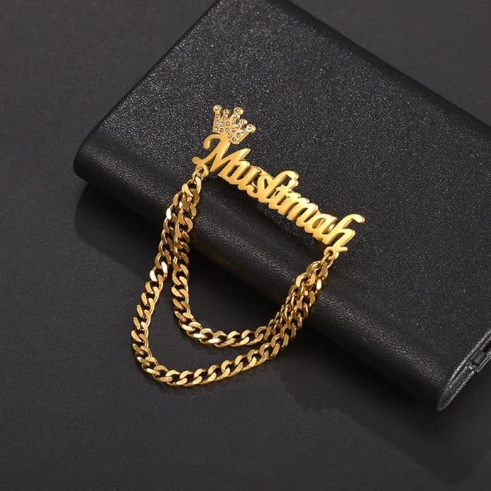YHLISO Personalized Customize Double Names Stainless Steel Brooch Pin Custom Logo Gold Name Badges Products for Women Jewelry