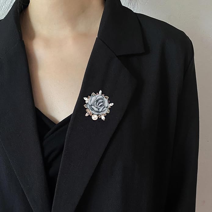 Elegant Rose Flower Brooch Pin for Women Men Wedding Party Gentleman's Essentials Handmade Imitation Crystal Pearl Fabric Flower Lapel Pin Dress Suit Accessories Boutonniere Ideas Gift