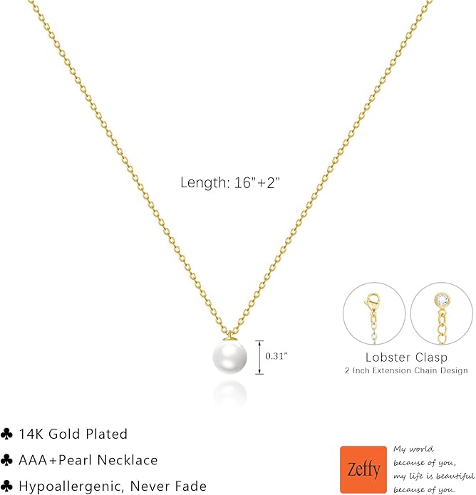 Zeffy Gold Pearl Necklace for Women, Dainty 14K Gold/Silve Plated Layered Pearl Choker Pearl Earrings Pearl Bracelets Wedding Trendy Gold Jewelry Set for Women Gifts
