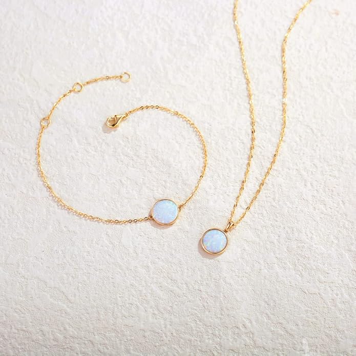 AGVANA Valentines Day Gifts 14K Solid Real Gold Coin Necklace Bracelet for Women Mother of Pearl/Abalone/Turquoise/Black Onyx/Opal Fine Jewelry Anniversary Birthday Gifts for Women Mom Wife Her