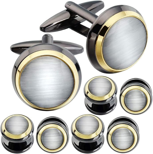 HAWSON Cufflinks and Studs for Men-Fashion Men Vintage Enamel Carbon Fiber Tuxedo Shirt Cufflinks and Studs Set for Regular Wedding Business Accessories