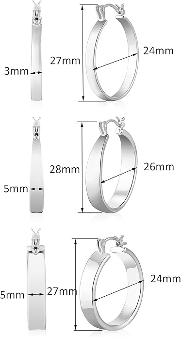 WGOUD 3 Pairs 925 Sterling Silver Post Hoop Earrings Hypoallergenic 14K Gold Plated Lightweight Hoop Earrings for Women Medium Silver Hoops Earring for Women 24/26mm
