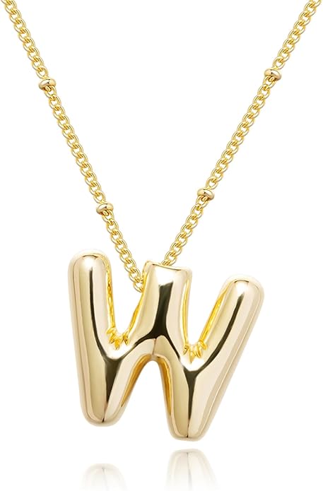 Initial Necklaces for Women, 14k Gold Plated Bubble Letter Necklace Chunky Gold Necklace Dainty Charm Initial Necklaces for Women Trendy Custom Preppy Stocking Stuff Necklace Christmas Gifts