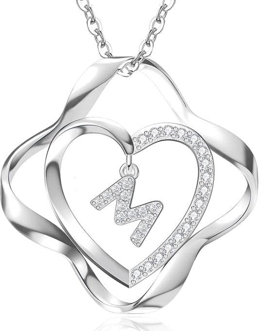 RIVIKO Love Knot Initial Necklace,925 Sterling Silver Letter Pendant Necklaces,Personalized Alphabet Jewelry Christmas Birthday Gifts for Women Wife Mom Friend