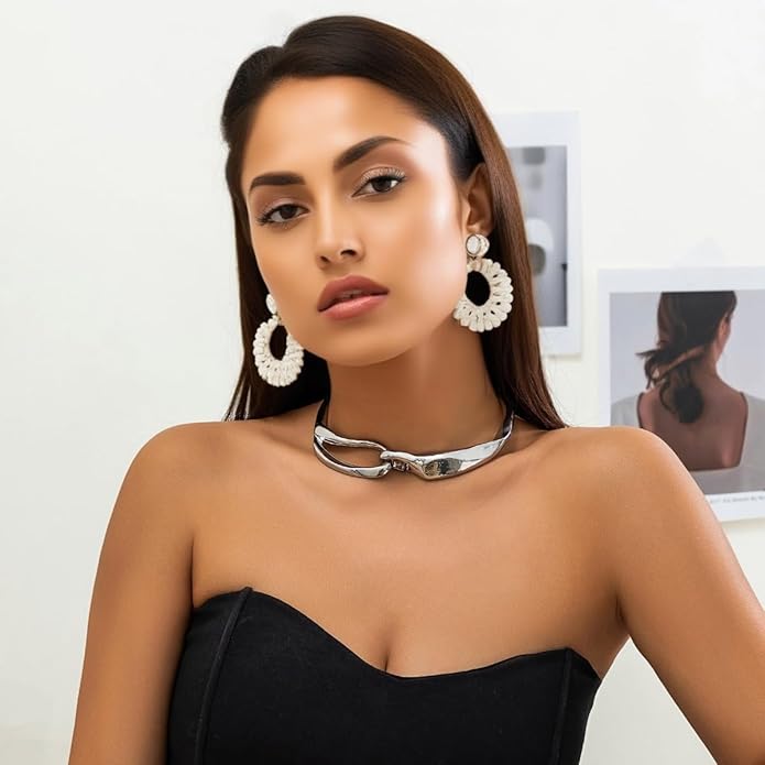 Punk Dripping Water-drop Choker Necklace for Women,Thick Drippy Chain Liquid Metal Collar Necklace Rocker Hip-hop Necklace Cool Metallic Unique Funky Statament Grunge Jewelry