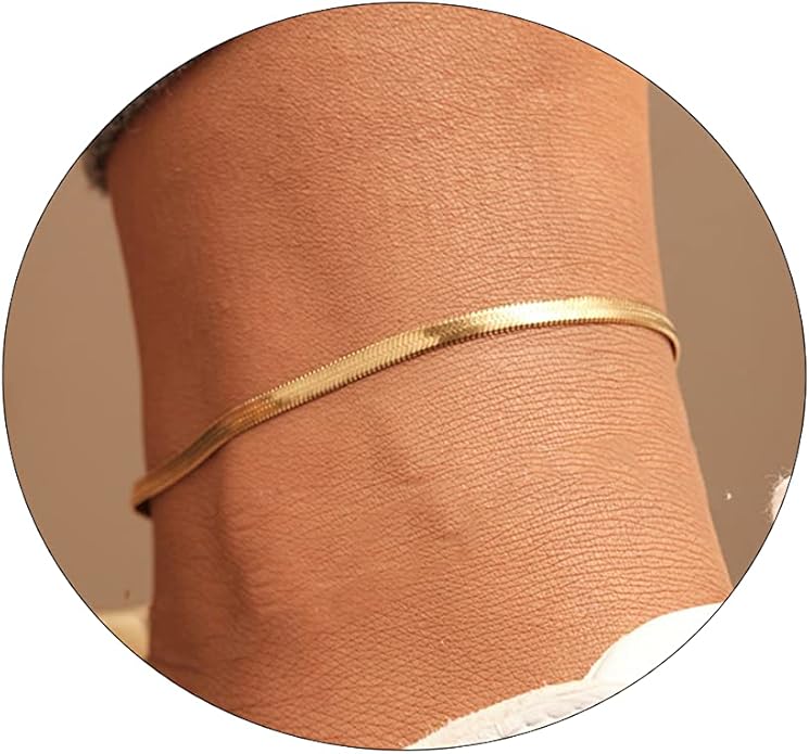 Dainty Ankle Bracelets for Women 18K Gold Plated Satellite Beaded Herringbone Chain Anklets Simple Lip Chain Anklet Minimalist Summer Beach Foot Jewelry Christmas