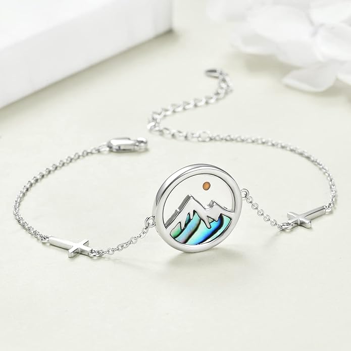 AOBOCO Mustard Seed Bracelet S925 Sterling Silver Mountain Cross Bracelets Christmas Christian Faith Jewelry Mothers Day Birthday Gifts for Mom