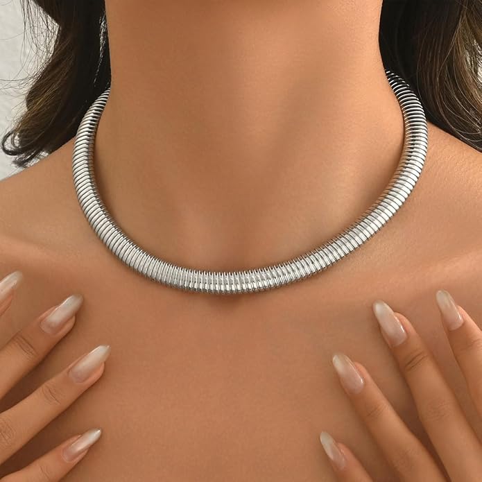 Chunky Gold Choker Necklaces for Women Non Tarnish Silver Statement Necklace for Women Chunky Necklace Open Round Gold Collar Necklace Trendy Jewelry