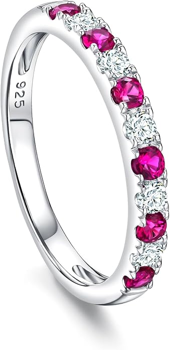 CAIDIKA Created Ruby/Sapphire/Emerald Stackable Rings for Women 14K Gold Plated/ 925 Sterling Silver 2.2mm Wedding Band Ring (with Gift Box)