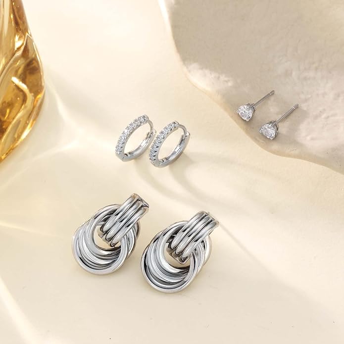 3Pairs Gold Hoop Earrings Set for Women Trendy Chunky Huggie Dainty Earring Jewelry for Women Teens