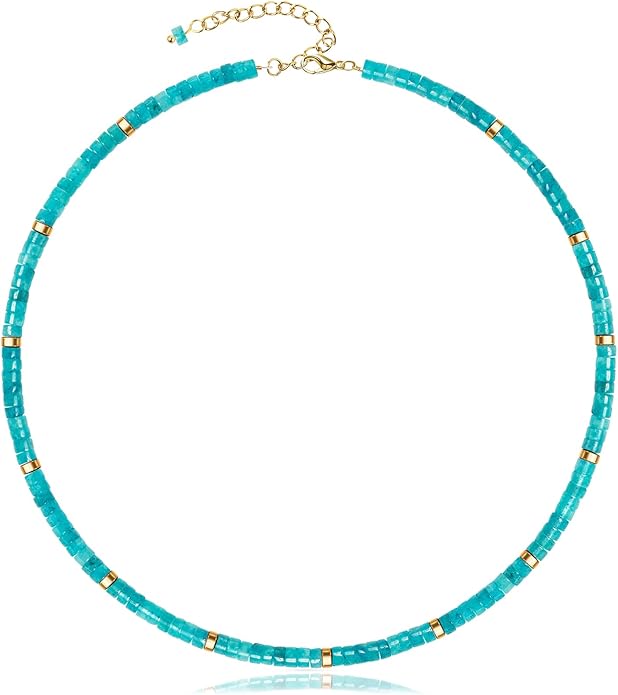 AGOT Beaded Gemstone Necklace for Women: Boho Bead Choker Natural Stone Necklaces - Handmade Jewelry for Summer Beach