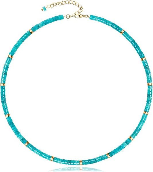 AGOT Beaded Gemstone Necklace for Women: Boho Bead Choker Natural Stone Necklaces - Handmade Jewelry for Summer Beach