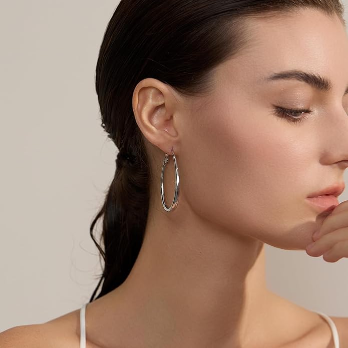 Lightweight Oval Hoop Earrings for Women - 14K Gold Plated, Rose Gold Plated and Sterling Silver Plated Large Oblong Hoop Earrings for Women Statement Jewelry Gift