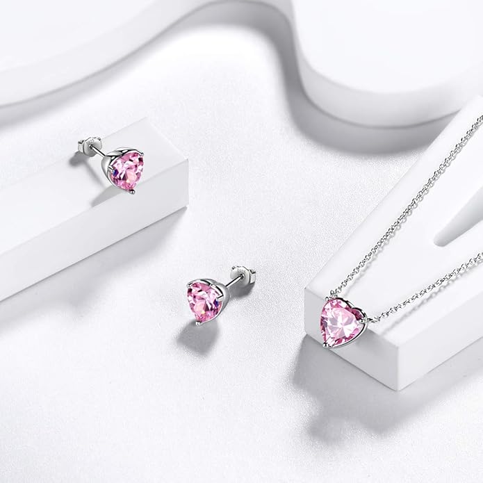 Aurora Tears 925 Sterling Silver 12 Birthstone Hearts Jewelry Women Crystal Wedding/Engagement/Bridal Heart Necklace/Earring/Ring/Bracelet Sets Jewellery