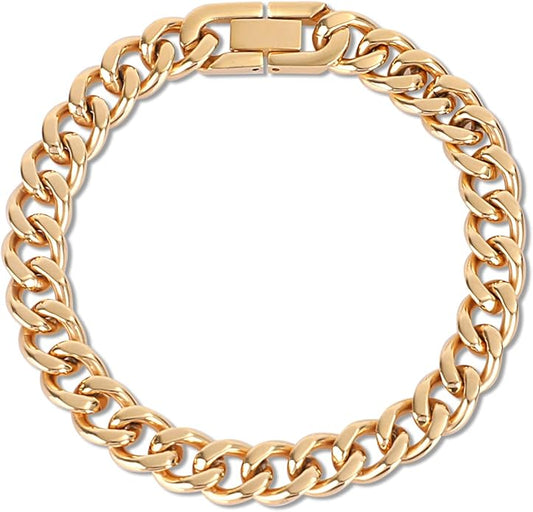 SanThree 9.5mm Solid Titanium Cuban Link Chain Bracelet for Men, Lightweight Skin-Friendly Hip Hop Bracelets for Birthday Graduation Friendship, 7"/7.5"/8",8.6"-9", Come with Gift Box