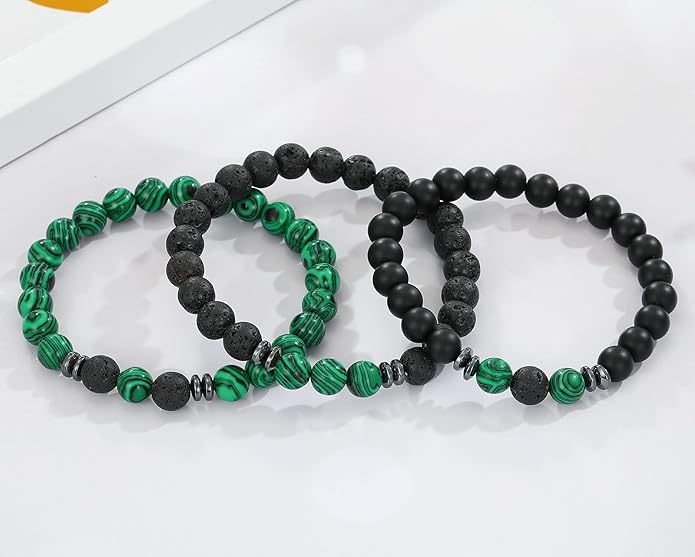 MengPa Mens Beaded Bracelets Couples Matching Bracelet Set Lava Rock Beads for Women Stone Jewelry