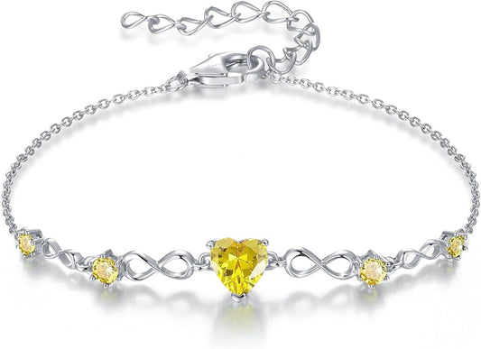 G&GEMSJEW Infinity Heart Birthstone Bracelets for Women, 925 Sterling Silver Women Charm Link Bracelet Adjustable, Birthday Anniversary Christmas Jewelry Gifts for Women Wife Mom Girlfriend Her