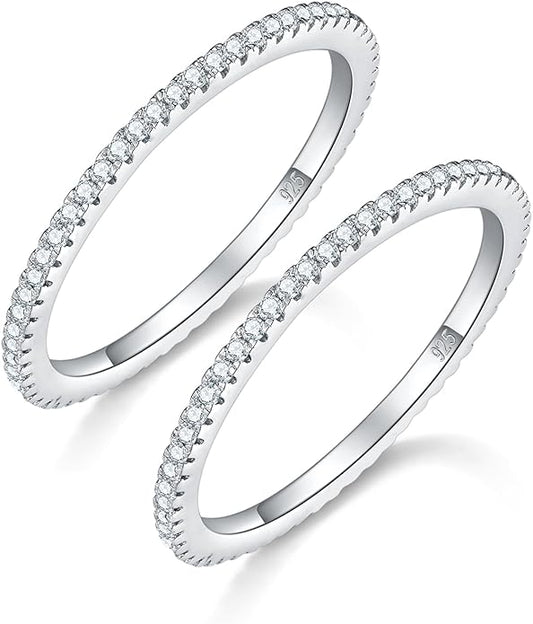 MINDDHA 14K Gold Plated- Cubic Zirconia Simulated Diamond Stackable Eternity Bands/Silver, Gold Rings for Women- 1.5mm, 2mm Stacking Rings for Oura Gen 4/Oura Gen 3, Size 4-12