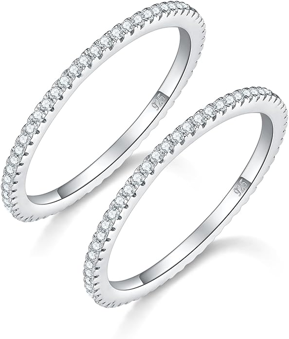 MINDDHA 14K Gold Plated- Cubic Zirconia Simulated Diamond Stackable Eternity Bands/Silver, Gold Rings for Women- 1.5mm, 2mm Stacking Rings for Oura Gen 4/Oura Gen 3, Size 4-12