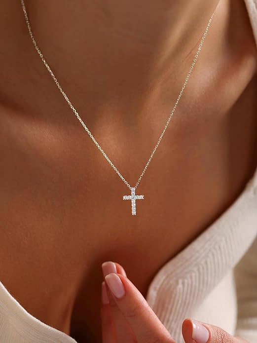 U7 Cross Necklace for Women,Silver/14K Gold Large or Small Cross Necklaces with CZ Diamond,Faith Birthday/Christmas Gift for Her Women Mother Daughter Grandmother