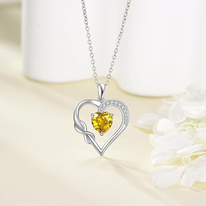 Birthstone Necklace for Women 925 Sterling Silver Infinity Heart Birthstone Pendant Necklace Infinity Heart Jewelry Birthday Holiday Gifts for Her