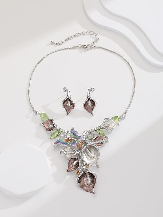 Chunky Statement Jewelry Set Vintage Retro Leaf Flower Floral Geometric Bohemian Boho Bib Necklace Earring Set Fashion Costume Jewelry for Women Girls Wedding Party Prom Unique Gift