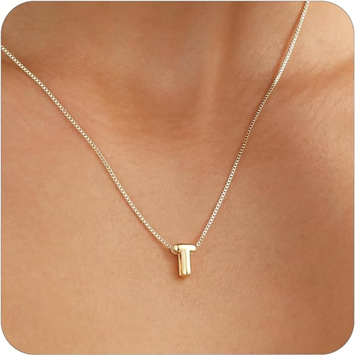 Bubble Gold Letter Necklace for Women, 14k Gold Plated Balloon Initial Necklace, Dainty Gold Necklace for Women, Personalized Bubble Pendant Name Necklace, Fashion Accessories Trendy Jewelry