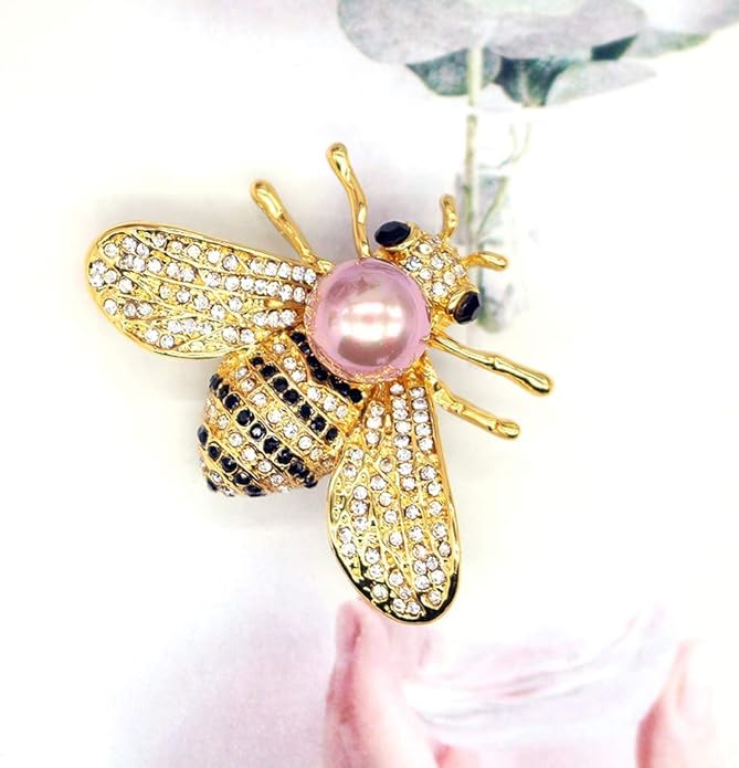 Honey Bee Brooches Crystal Insect Themed Bee Brooch Animal Fashion Shell Pearl Brooch Pin Gold Tone