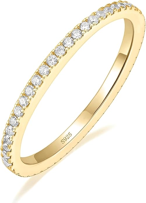 EAMTI 2mm 925 Sterling Silver Wedding Band Cubic Zirconia Full Eternity Stackable Engagement Ring Size 3-13
