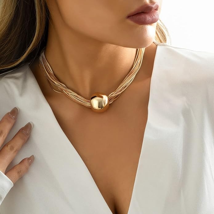 YOOESTORES82 14k Gold Chunky Bead Choker Adjustable Necklace for Women,Trendy Bohemia Chains Choker Statement Necklace Jewelry for Gifts Prom Party