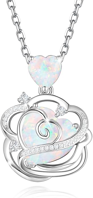 FANCIME Thornless Pulse Birthstone Necklace for Women Sterling Silver Rose Pendant Fine Jewelry Gemstone Birthday Valentines Day Gifts for Wife Her