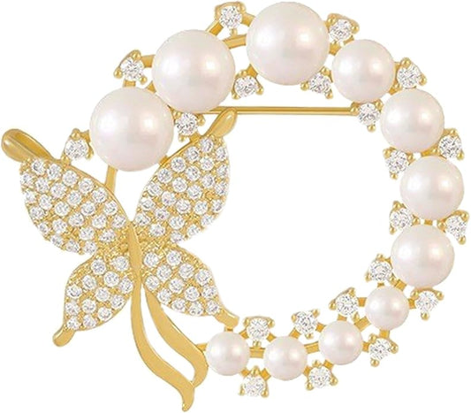 Crystal Pearl Flower Brooches Pins Fashion Beautiful Created Rhinestone Floral Brooch Good Idea for Party Dance Wedding Banquet for Elegant Women Girl