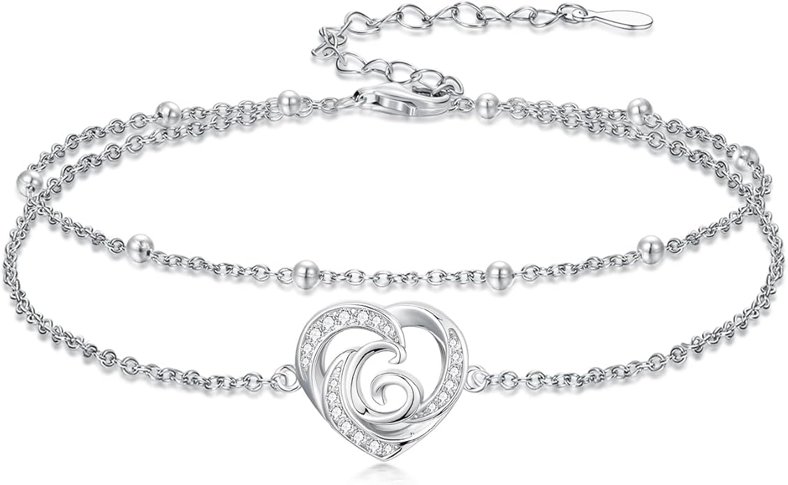 Dorunmo Initial Anklet 925 Sterling Silver Letter A-Z Layered Heart Anklet Beach Jewelry Birthday Gifts for Women