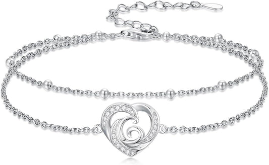 Dorunmo Initial Anklet 925 Sterling Silver Letter A-Z Layered Heart Anklet Beach Jewelry Birthday Gifts for Women