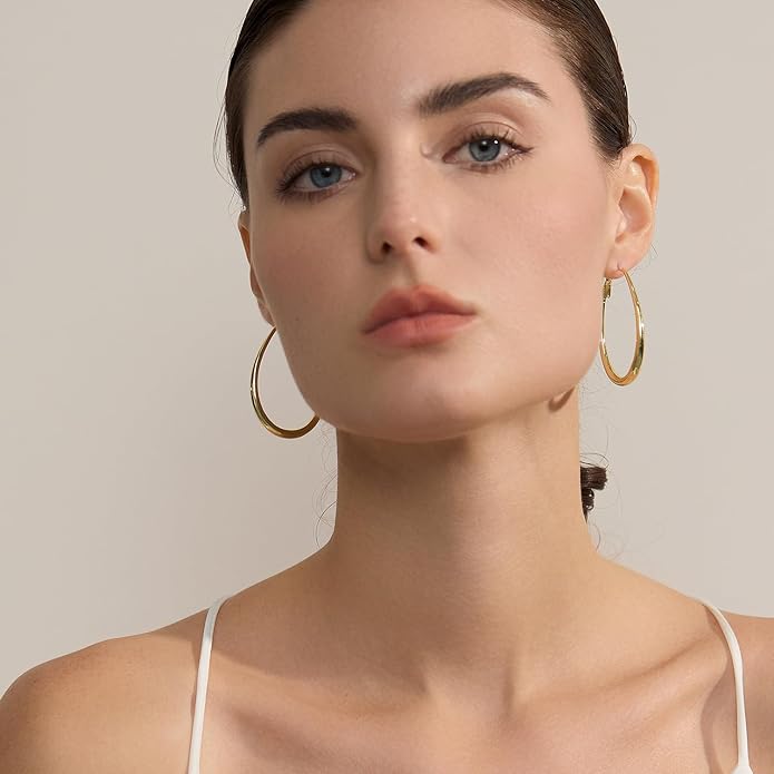 Lightweight Oval Hoop Earrings for Women - 14K Gold Plated, Rose Gold Plated and Sterling Silver Plated Large Oblong Hoop Earrings for Women Statement Jewelry Gift