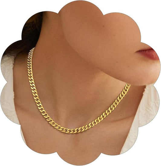 FindChic Men Curb Chain Necklace 18K Gold Plated/Stainless Steel/Black Chunky Double Tight Cuban Link Hip Hop Neck Chains for Men Boys 3.5MM/5MM/6MM/7MM/9MM/12MM 14''-30'' 8 Length Options (Send Gift Box)
