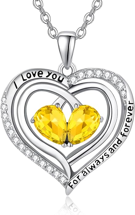 Zeuslia Double Birthstone Necklace Gifts for Wife - 925 Sterling Silver Sunflower/Rose/Crown Cross/Compass/Heart Pendant I Love You Necklace, Anniversary Birthday Gifts for Wife Girlfriend Mom Her