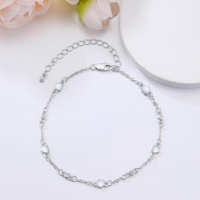 Anklet Bracelet for Women 925 Sterling Silver Natural Stone Chain Ankle Bracelet Beach Summer Fine Jewelry Birthday Christmas Gifts for Women Her Mom