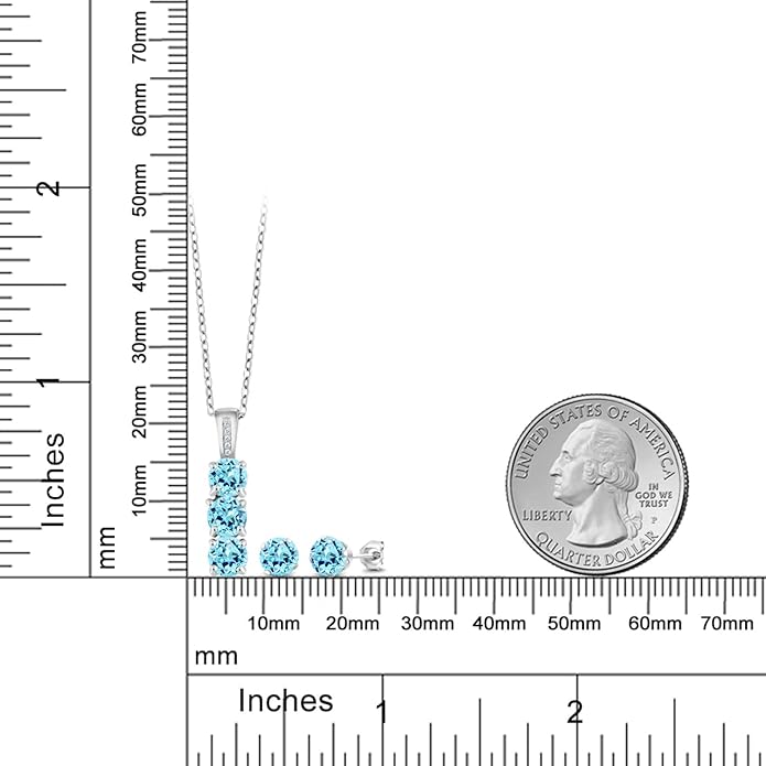 Gem Stone King 925 Sterling Silver 5MM Gemstone Birthstone and White Diamond 3-Stone Pendant and Earrings Jewelry Set For Women | With 18 Inch Chain