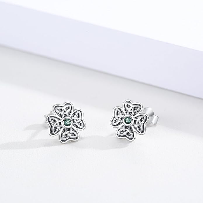 JUSTKIDSTOY St Patricks Day Earrings Gifts 925 Sterling Silver Four Leaf Clover Shamrock Earrings Irish Jewelry for Women Girls